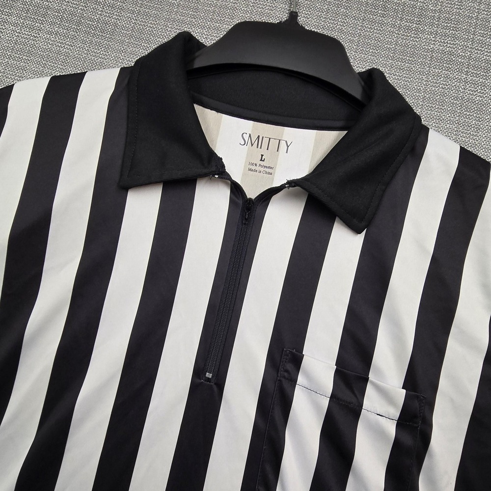 Smitty Referee Polo Shirt Mens Large Black White Stripe 1/4 Zip Short Sleeve
